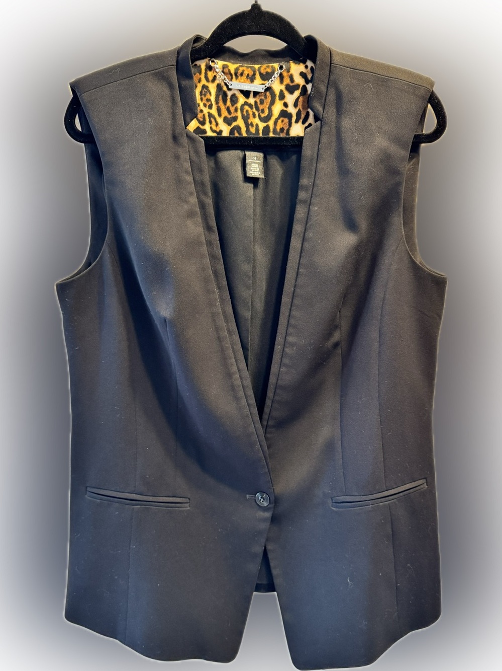 White House Black Market Longline Vest Leopard Lining 14